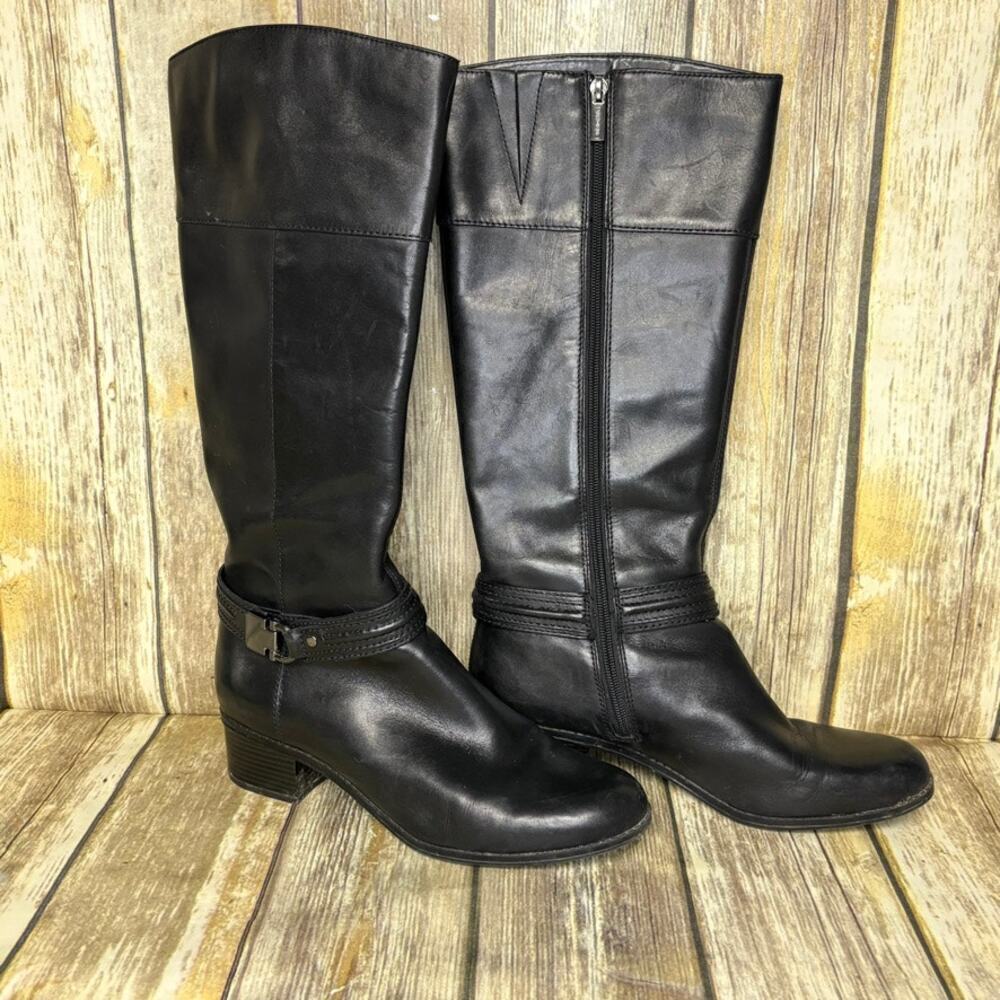 Bandolino Black Leather Cowgirl Biker Western Women's Riding‎ Boots Sz 9.5